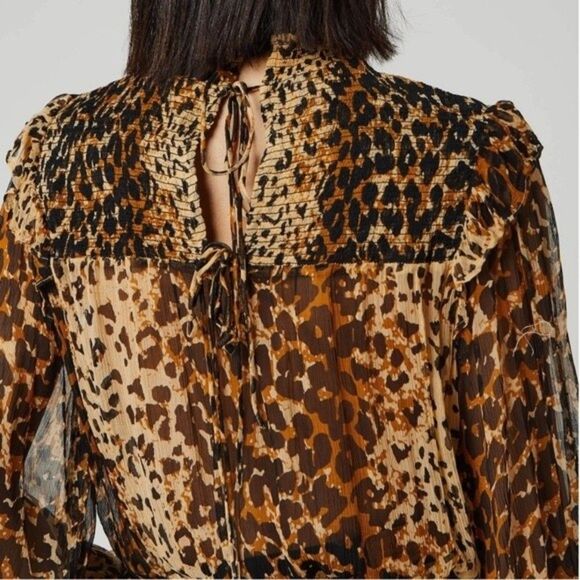 Free People Roma Blouse Leo Small Leopard Print Fall Bohemian Grunge Whimigoth - Picture 8 of 10
